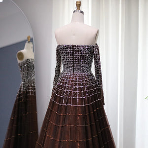 Vestido de Festa Luxo Ombro a Ombro em Terracota com Pedraria - Modelo Especial