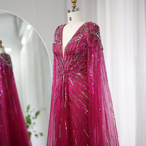 Vestido de Festa Maxi Luxo Adornado em Cristais com Capa Detalhada