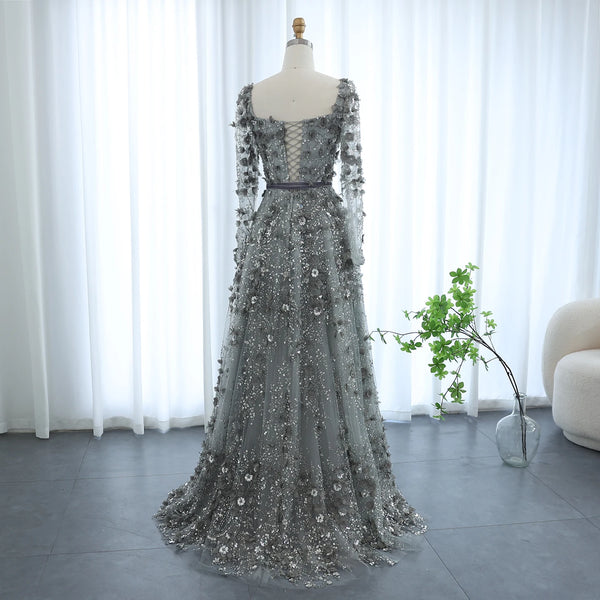 Vestido de Festa Longo Romântico Todo Decorado em Flores e Pedraria