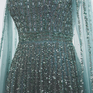 Vestido de Festa Luxo Longo com Manga Capa Beauty