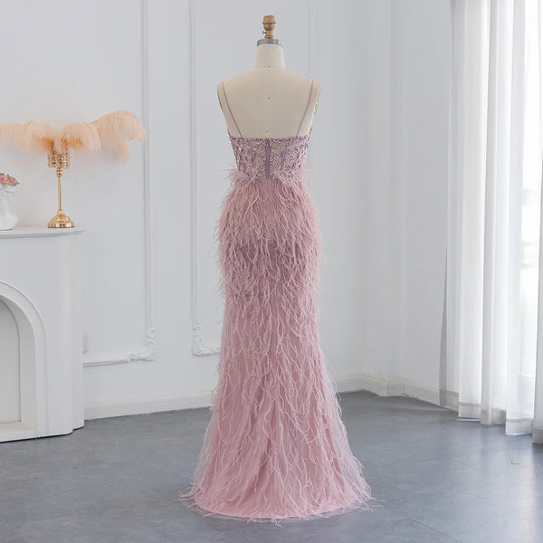 Vestido de Festa com Plumas e Alça Brilho - Modelo Especial