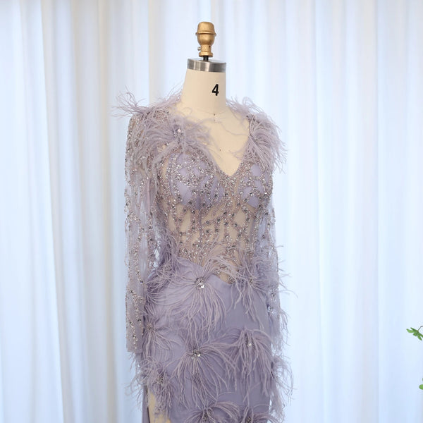 Vestido de Festa Longo com Plumas Roxo- Modelo Especial