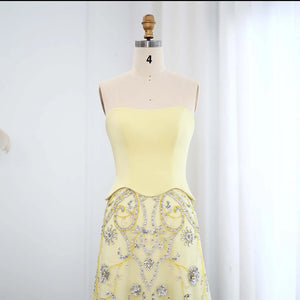 Vestido de Festa Longo Luxo com Cristais Saia em Renda