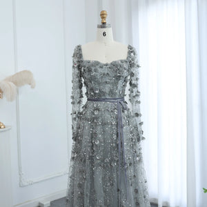 Vestido de Festa Longo Romântico Todo Decorado em Flores e Pedraria