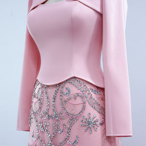 Vestido de Festa Longo Luxo com Cristais Saia em Renda