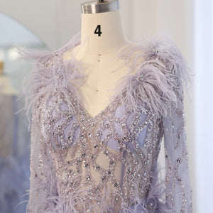 Vestido de Festa Longo com Plumas Roxo- Modelo Especial