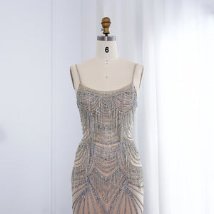 Vestido de Festa Sereia com Seda Cristalina e Decote Espaguete
