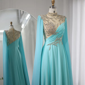 Vestido de Festa Longo Azul com Decorações Reais Douradas - Modelo Especial