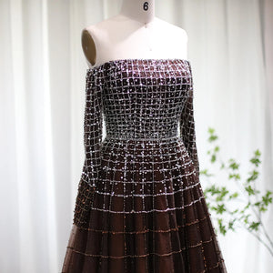 Vestido de Festa Luxo Ombro a Ombro em Terracota com Pedraria - Modelo Especial