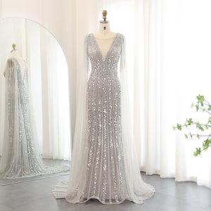 Vestido de Festa Longo Prateado com Decote V Brilho - Modelo Especial