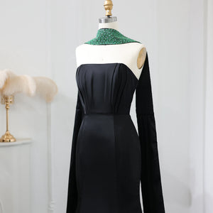 Vestido de Festa Gala Preto Modelo Sereia Duna com Detalhes em Pedrarias