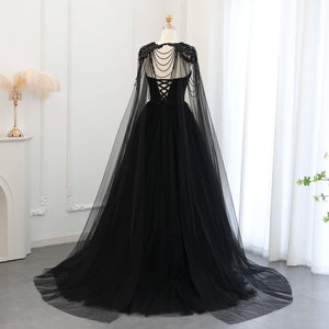Vestido de Festa Longo em Tule e Brilho Preto - Modelo Especial