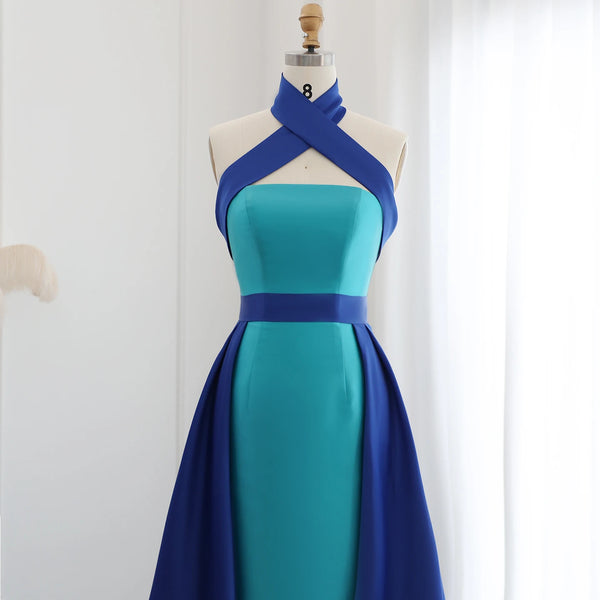 Vestido de Festa Longo Contraste Azul - Modelo Especial