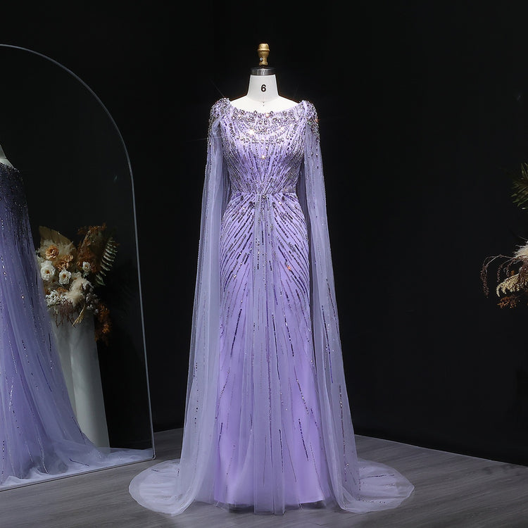 Vestido de Festa Maxi Luxo Adornado em Cristais com Capa e Busto Detalhado