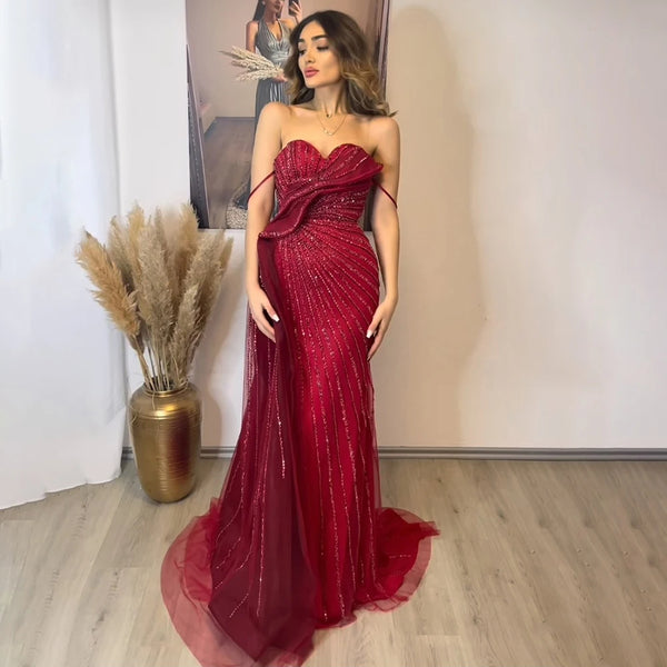 Vestido de Festa Luxo com Fenda e Manga Assimétrica
