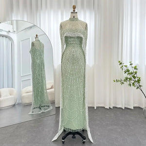 Vestido de Festa Luxuoso com Pérolas e Capa