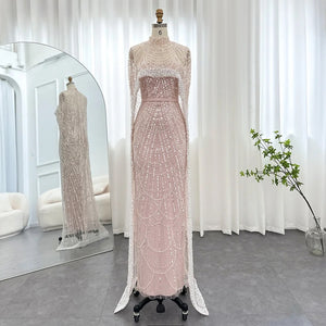 Vestido de Festa Luxuoso com Pérolas e Capa