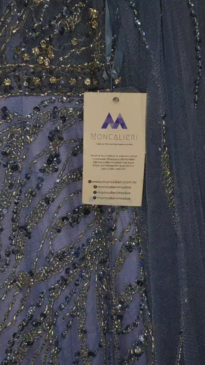 Vestido de Festa Capa Longa Elegante Luar (Pronta Entrega)