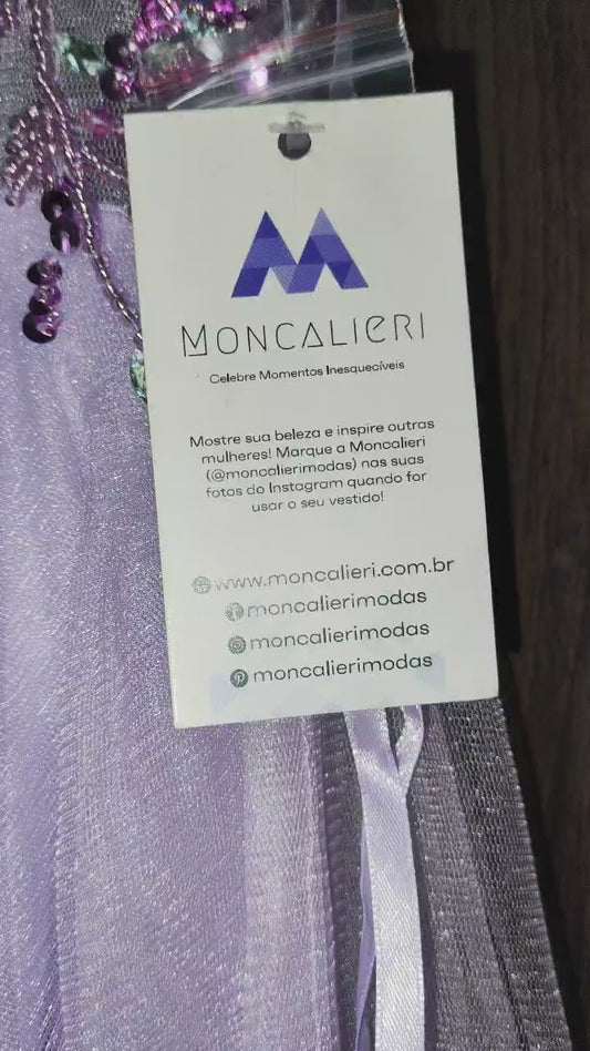 Vestido de Festa Brilho Longo com Alça Lavanda (Pronta Entrega)