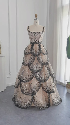 Vestido de Festa Luxo Maxi Flor Decorado em Camadas