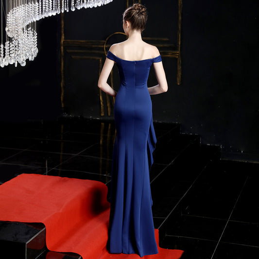 Vestido de Festa Luxo com Detalhe em Laço Azul Royal
