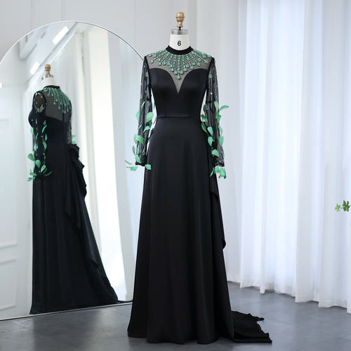 Vestido de Festa Longo Preto Majestoso com Detalhes Cristal