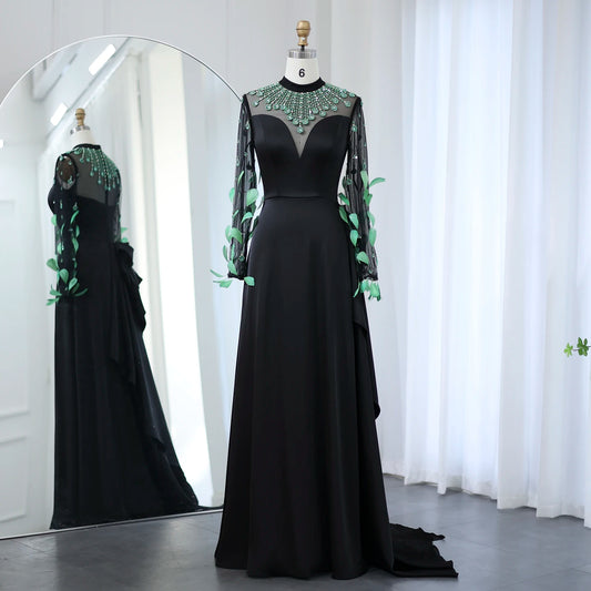Vestido de Festa Longo Preto Majestoso com Detalhes Cristal