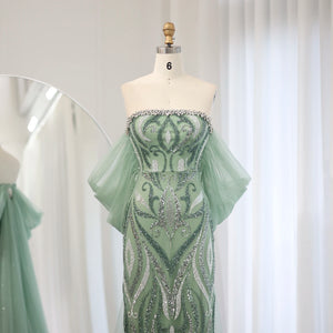Vestido de Festa Longo Cristais Sage Verde Menta - Modelo Especial