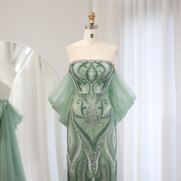 Vestido de Festa Longo Cristais Sage Verde Menta - Modelo Especial