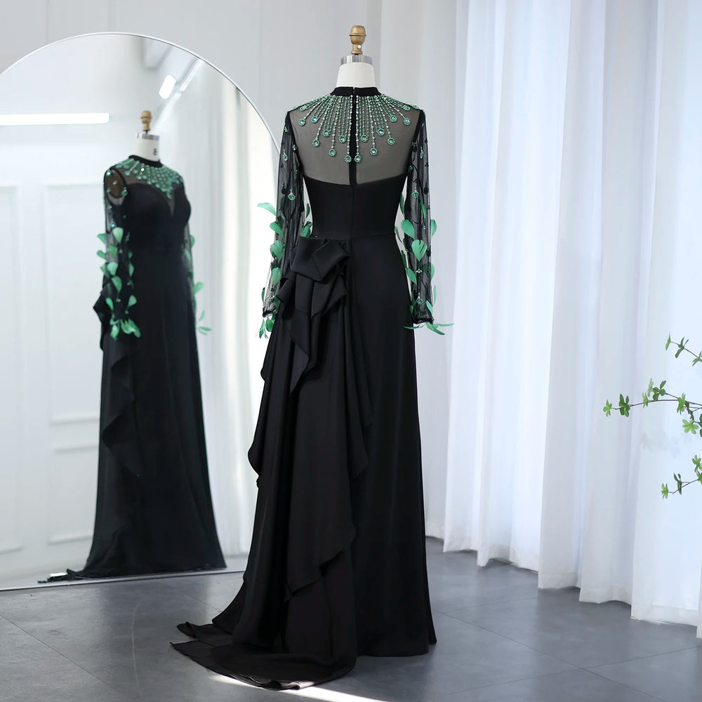 Vestido de Festa Longo Preto Majestoso com Detalhes Cristal