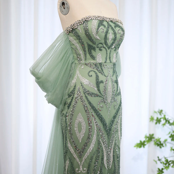 Vestido de Festa Longo Cristais Sage Verde Menta - Modelo Especial