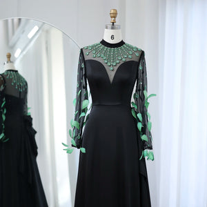 Vestido de Festa Longo Preto Majestoso com Detalhes Cristal
