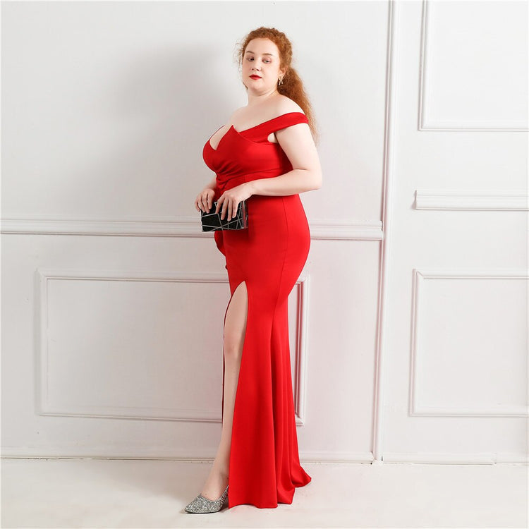 Vestido de Festa Plus Size Luxo com Detalhe em Laço Vermelho