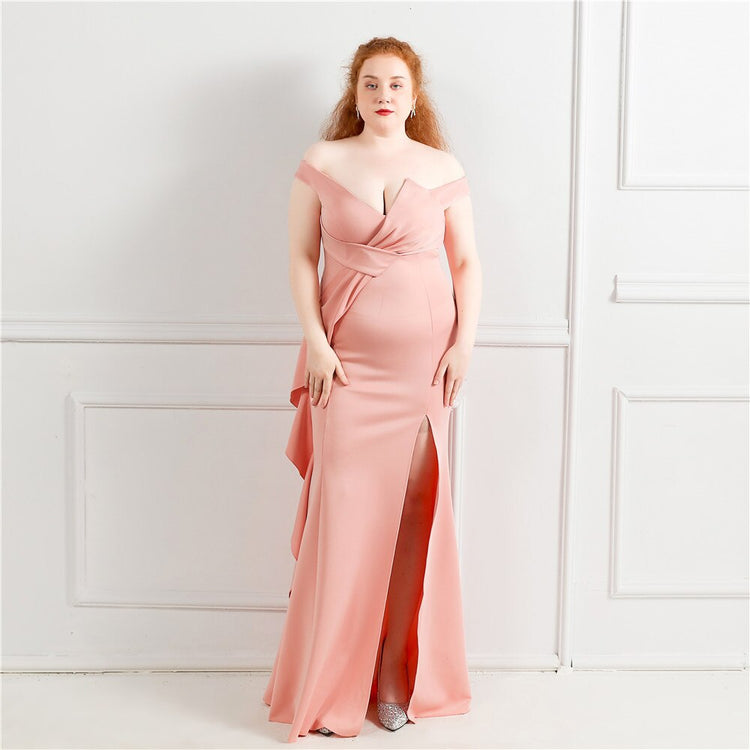Vestido de Festa Plus Size Luxo com Detalhe em Laço Rosé