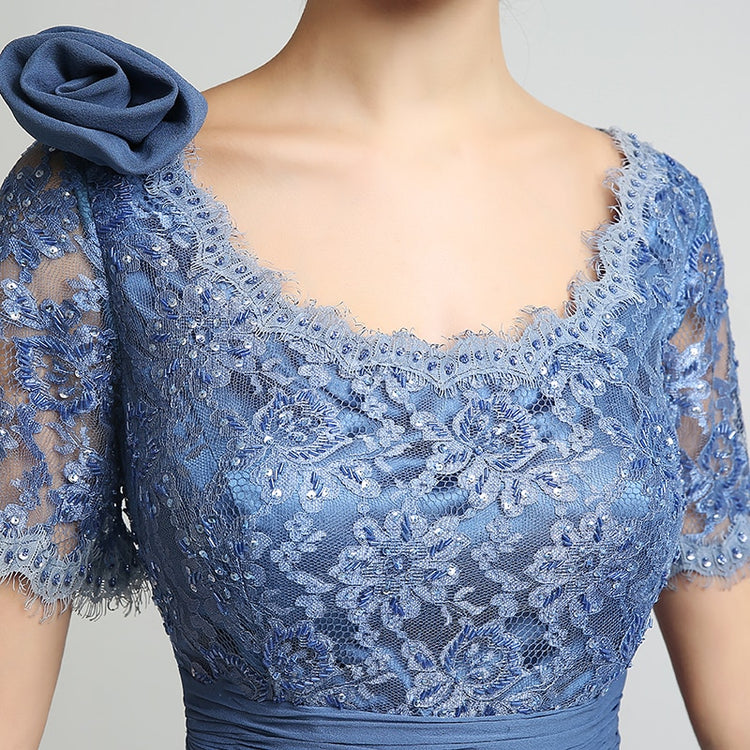 Vestido de Festa Longo Estilo Elegante Luxo Azul Empoeirado
