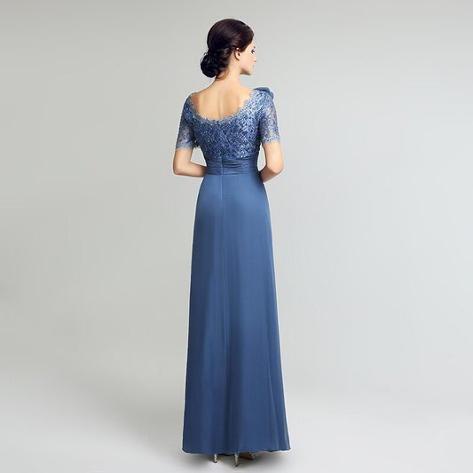 Vestido de Festa Longo Estilo Elegante Luxo Azul Empoeirado