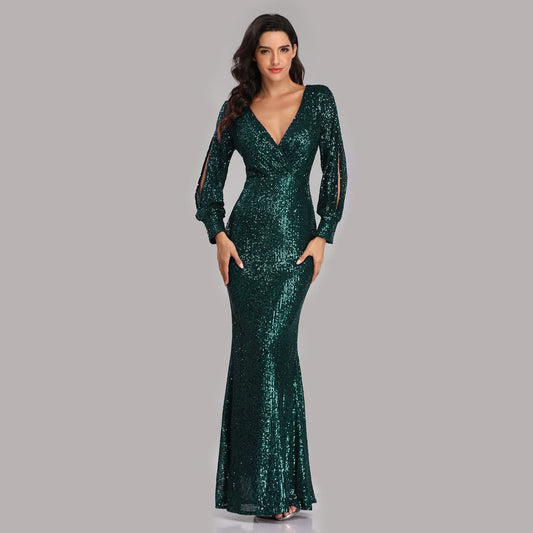Vestido de Festa Longo to Detalhado em Paetês Verde (Pronta Entrega)