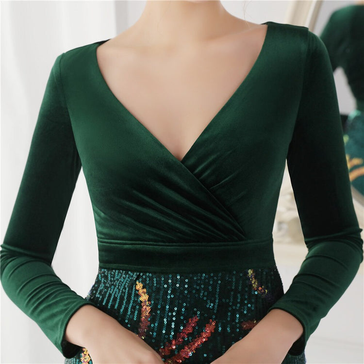 Vestido de Festa Luxo Sereia com Paetês Bordados Verde