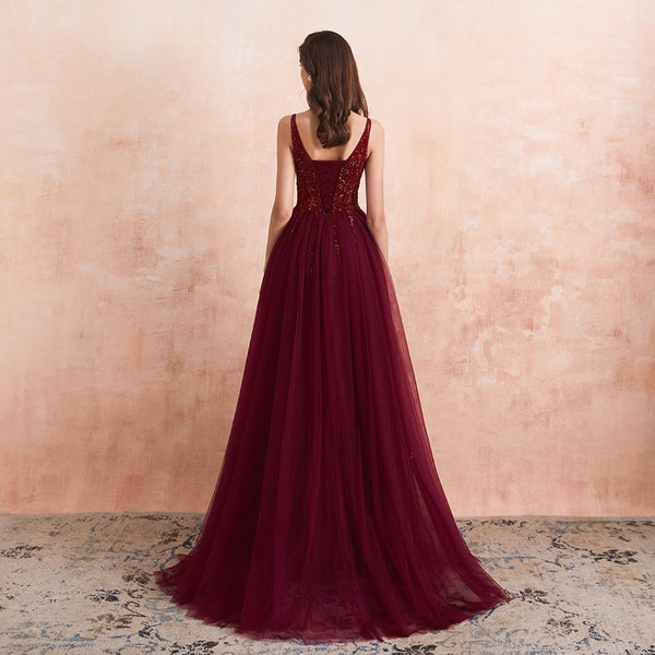 Vestido de Festa Longo em Tule com Detalhes em Cristais (Pronta Entrega)