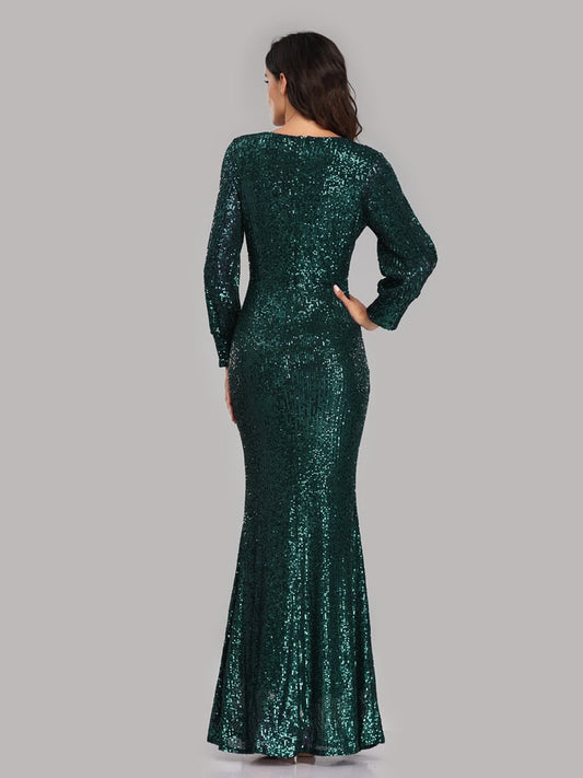 Vestido de Festa Longo to Detalhado em Paetês Verde (Pronta Entrega)