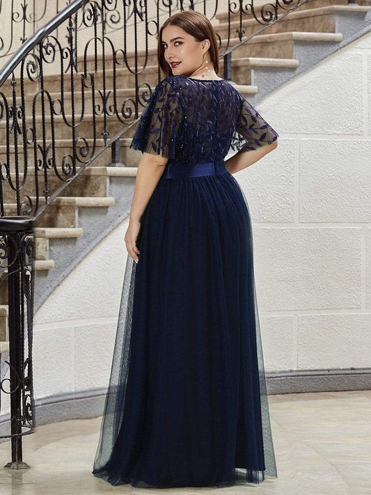 Vestido de Festa Longo com Detalhes Manta Bordada Azul Marinho (Pronta Entrega)