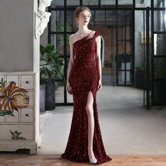 Vestido de Festa Longo Todo Detalhado com Brilho Marsala (Pronta Entrega)