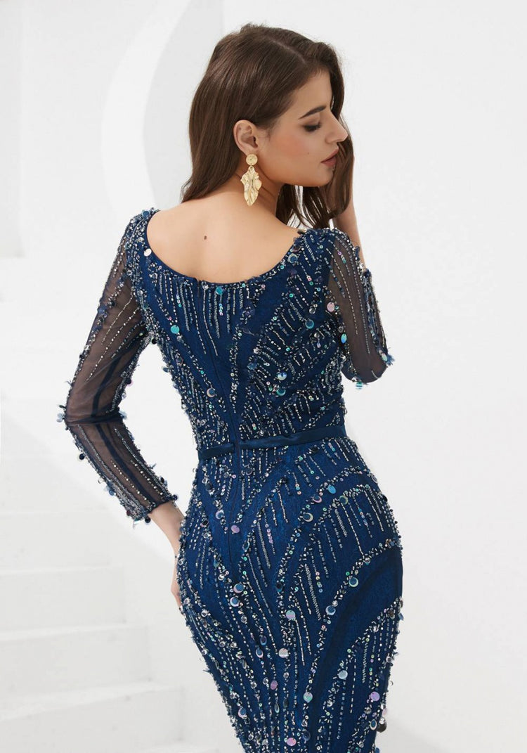 Vestido de Festa Longo Sereia Luxo Decorado com Brilhos e Pedraria - Modelo Especial
