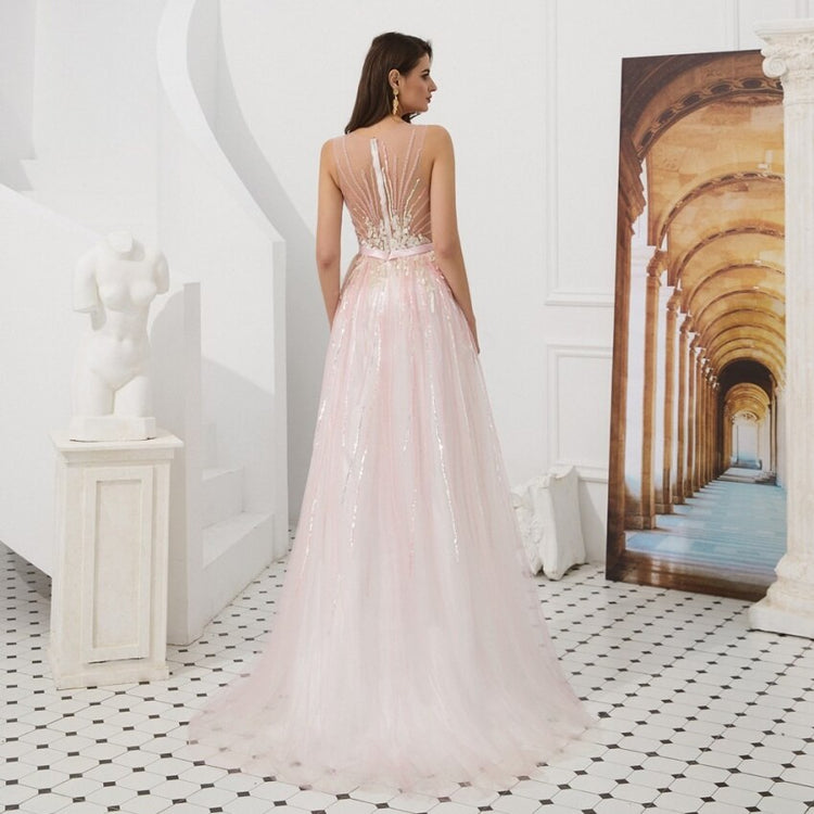 Vestido de Festa Luxo em Tule e Sobreposição Transparente Rosé - Modelo Especial
