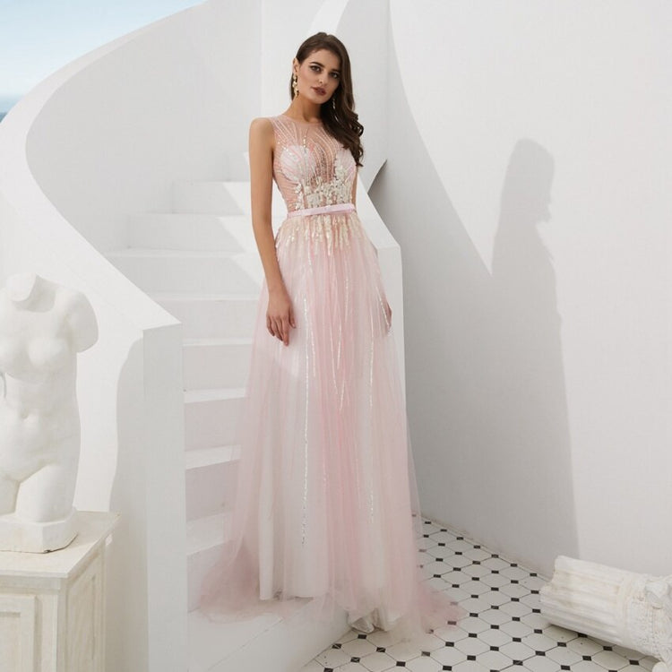 Vestido de Festa Luxo em Tule e Sobreposição Transparente Rosé - Modelo Especial