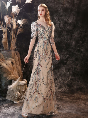 Vestido de Festa Luxo com Detalhes em Paetês Multicor (Pronta Entrega)