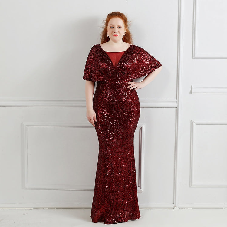 Vestido de Festa Plus Size com Manga Manta Marsala