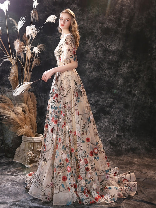 Vestido de Festa Longo Florido em Renda Vintage - Modelo Especial