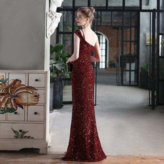 Vestido de Festa Longo Todo Detalhado com Brilho Marsala (Pronta Entrega)