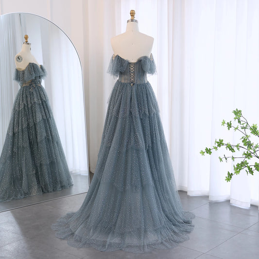 Vestido de Festa Cascata Luxo Azul Serenity - Modelo Especial